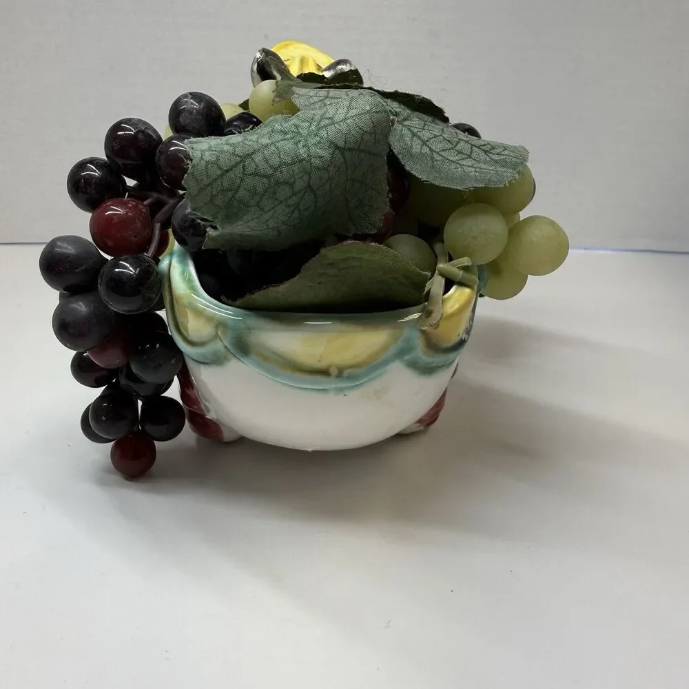 Vintage Ceramic Donkey Pulling Open Cart With Grapes Container Dish Figurine